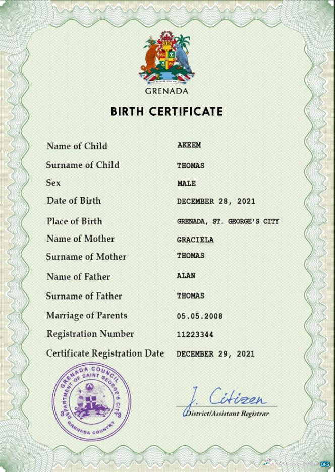 Download Grenada vital record birth certificate PSD template Photoshop template